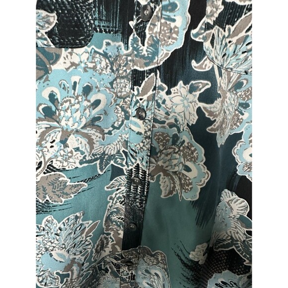 Charter Club Blouse Plus Size 2X Blue Floral Button Roll Tab Sleeve Abstract - Picture 8 of 15